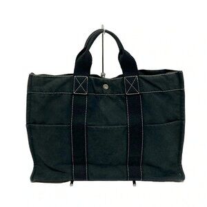 Auth HERMES Sac Deauville Tote MM - Black Canvas None Tote Bag